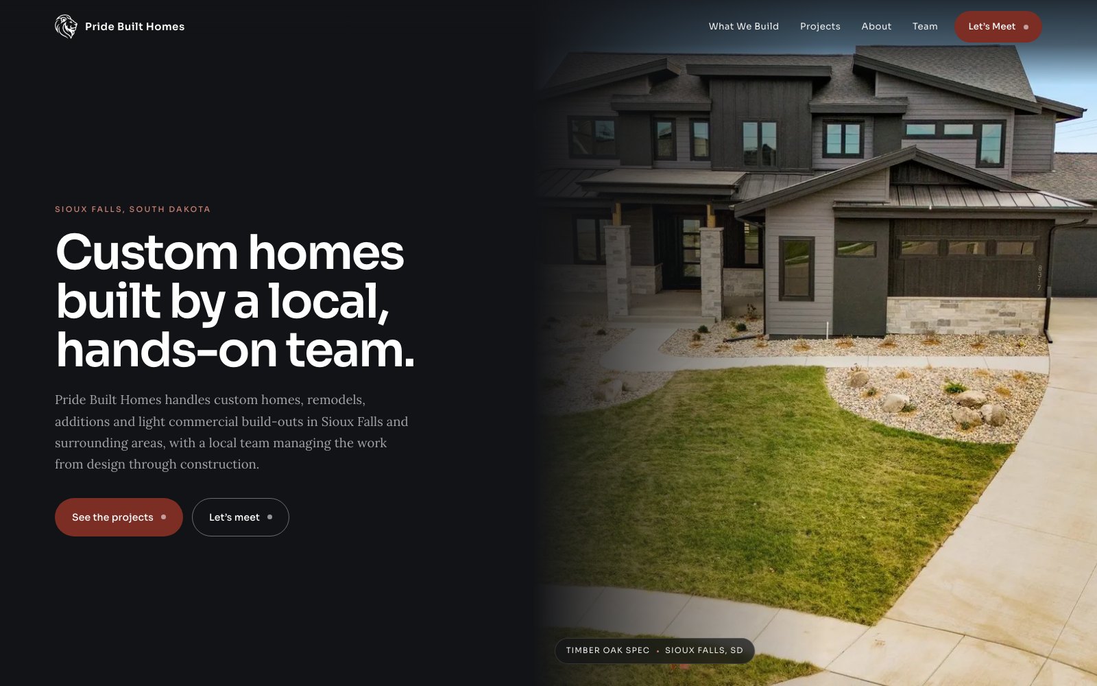The new Pride Built Homes homepage concept