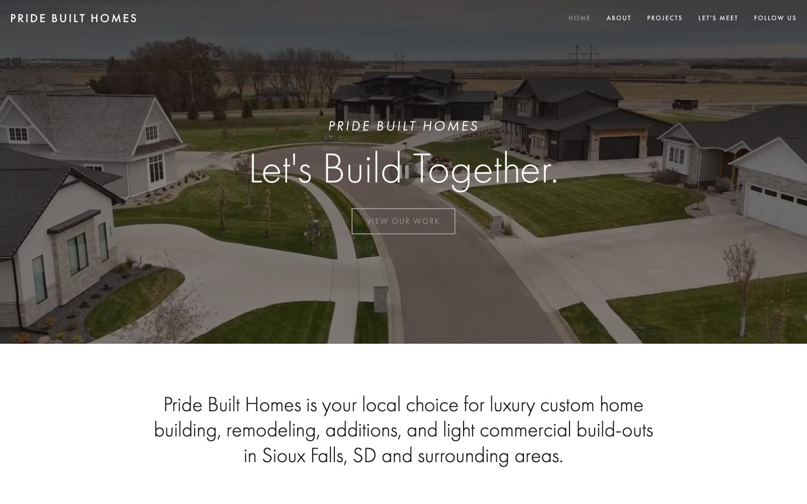The current pridebuilthomesllc.com homepage