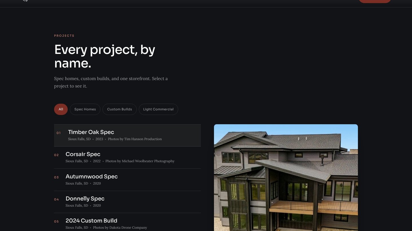 The project index section of the new homepage