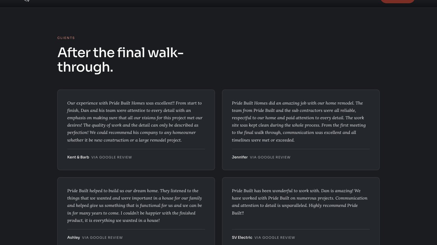 The reviews section of the new homepage