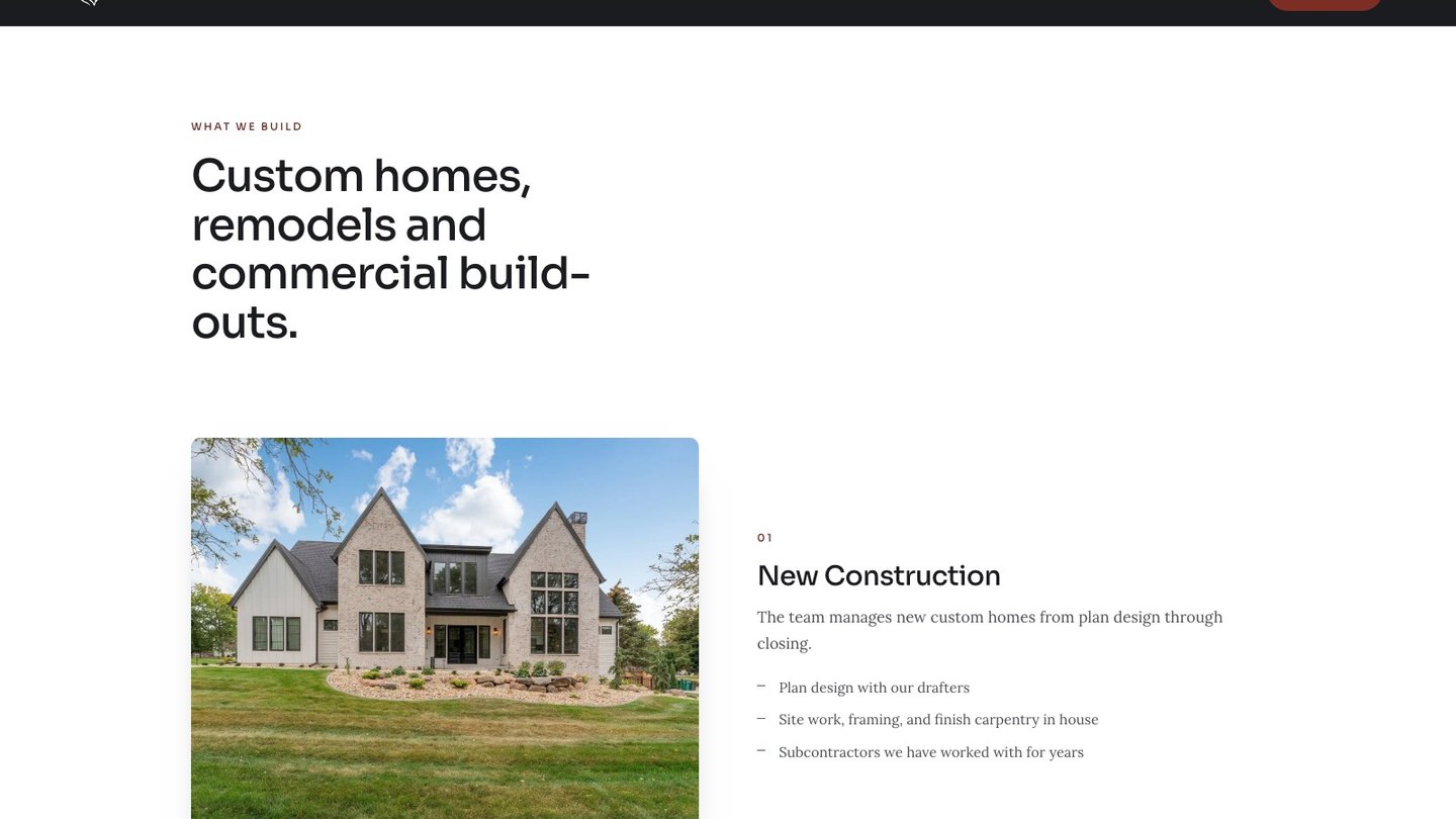The services section of the new homepage